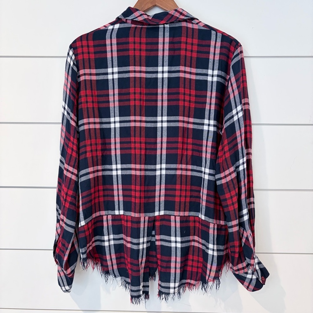 Sheryl Crow Plaid Shirt L Western Core Fringe Hem Embroidered Boho Festival - Picture 6 of 9